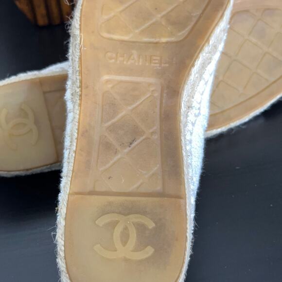 CHANEL Classic Espadrilles Terry Cloth Silver Black Shimmer Sz 40 - Picture 12 of 13